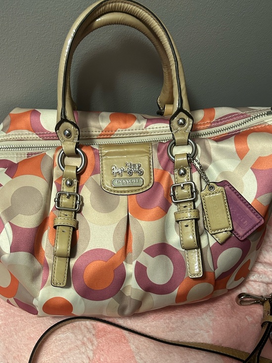 Coach Handbags - Coach 2012 Madison Op Art Multicolor C Print Satchel in Pink, Orange & Cream